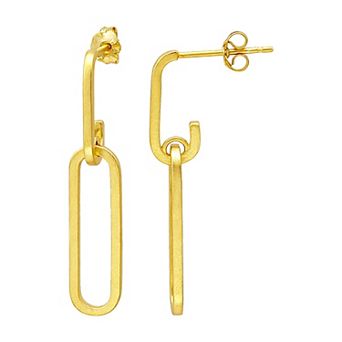 Aleure Precioso Sterling Silver Sandblast Texture & Polished Paperclip Drop Earrings
