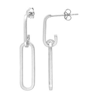 Aleure Precioso Sterling Silver Sandblast Texture & Polished Paperclip Drop Earrings