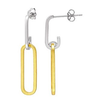 Aleure Precioso Sterling Silver Sandblast Texture & Polished Paperclip Drop Earrings