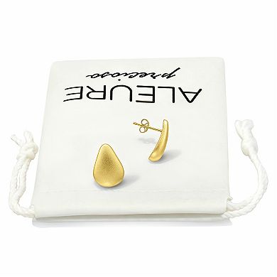 Aleure Precioso Sterling Silver Sandblast Texture Teardrop Shape Post Earrings