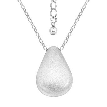 Aleure Precioso Sterling Silver Sandblast Texture Chunky Wide Teardrop Pendant Necklace