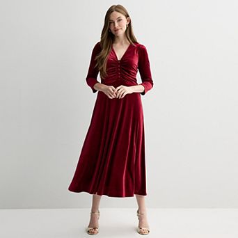 Women's Sandra Darren Puff Sleeve Ruched Center Front Buttons Dress