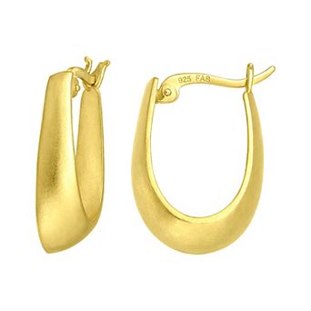 Aleure Precioso Sterling Silver Sandblast Texture Oval Click-It Hoop Earrings