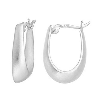 Aleure Precioso Sterling Silver Sandblast Texture Oval Click-It Hoop Earrings