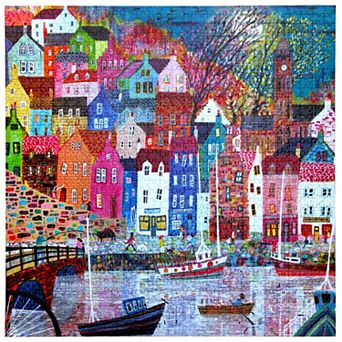 eeBoo Piece & Love Scottish Isle 1000 pc Jigsaw Puzzle Scenic Harbor Village Scene