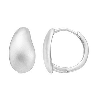 Aleure Precioso Sterling Silver Sandblast Texture Sculptured Oval Leverback Huggie Earrings
