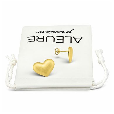 Aleure Precioso Sterling Silver Sandblast Texture Heart Button Stud Earrings