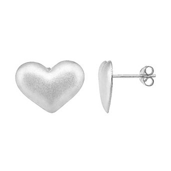 Aleure Precioso Sterling Silver Sandblast Texture Heart Button Stud Earrings
