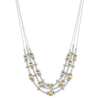 Napier Two Tone Metal Mix Multi-Row Necklace