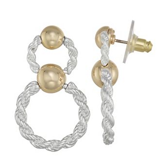 Napier Two Tone Metal Mix Double Drop Earrings