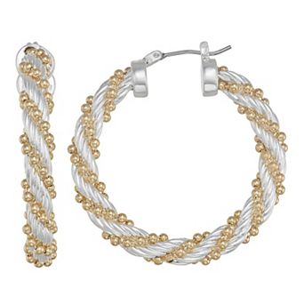 Napier Two Tone Metal Mix Hoop Earrings