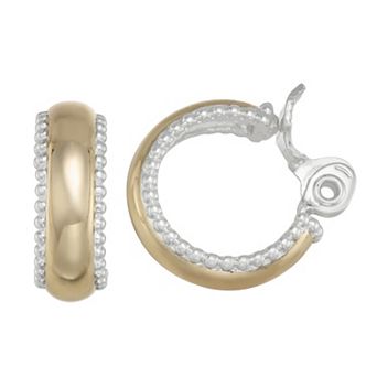 Napier Two Tone Metal Mix Hoop Clip-On Earrings