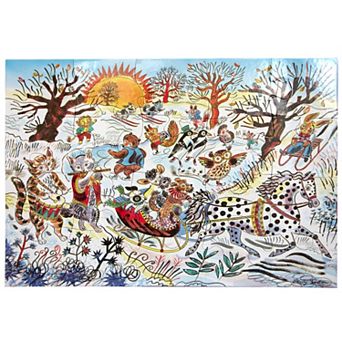 eeBoo Winter Sleigh Ride 20 pc Jigsaw Puzzle Whimsical Outdoor Animal Scene