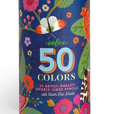 eeBoo Double-Sided Colored Pencils 25-Piece Foil Design Storage Tube Artist-Quality