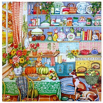 eeBoo Harvest Kitchen 1000 pc Jigsaw Puzzle Cozy Rustic Home & Pet Scene