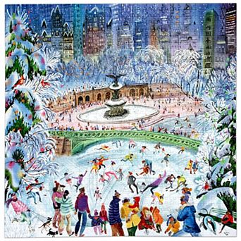 eeBoo New York City Skaters 1000 pc Puzzle Snowy Central Park Scene Jigsaw