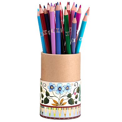 eeBoo Double-Sided Colored Pencils 25-Piece Floral Storage Tube Artist-Quality