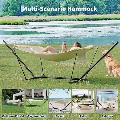 Heavy Duty Double Hammock with Adjustable Steel Stand, Portable 2-Person Hammock for Patio