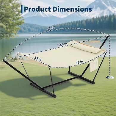 Heavy Duty Double Hammock with Adjustable Steel Stand, Portable 2-Person Hammock for Patio