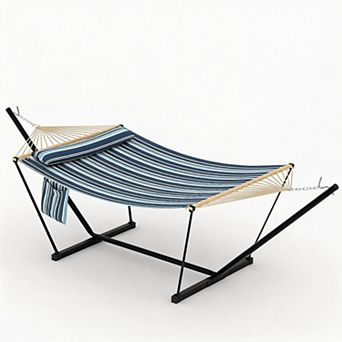 Heavy Duty Double Hammock with Adjustable Steel Stand, Portable 2-Person Hammock for Patio