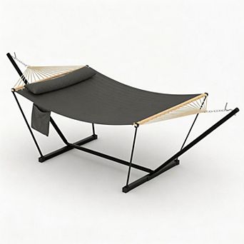 Heavy Duty Double Hammock with Adjustable Steel Stand, Portable 2-Person Hammock for Patio