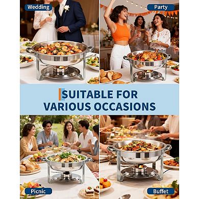 4 Pack Chafing Dishes for Buffet, 5 QT Round Buffet Servers and Food Warmer Set with Lid