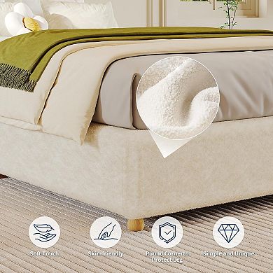 Cloud Bed Frame with Solid Wood Round Legs No Box Spring Needed