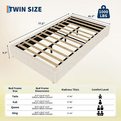 Cloud Bed Frame with Solid Wood Round Legs No Box Spring Needed