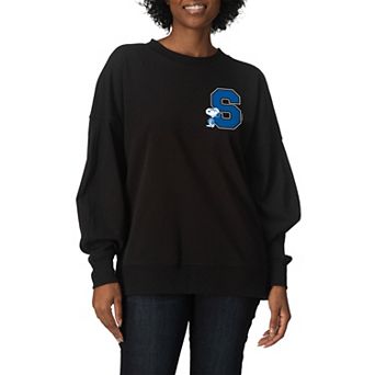 Women's Peanut Snoopy Collegiate Letter Oversized Fleece Crew Sweatshirt