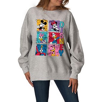 Women's Disney's Mickey & Friends Yearbook Photos Oversized Fleece Crew Sweatshirt