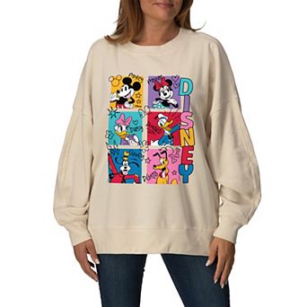Women's Disney's Mickey & Friends Yearbook Photos Oversized Fleece Crew Sweatshirt