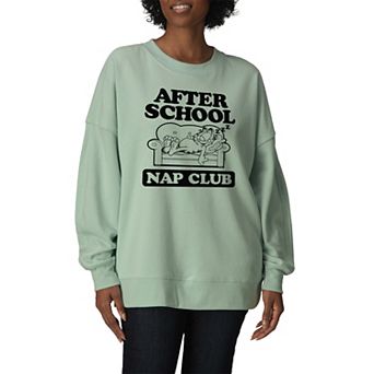 Women's Garfield After School Nap Club Oversized Fleece Crew Sweatshirt