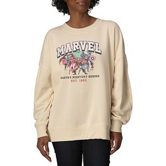 Women's Marvel Earth's Mightiest Heroes Oversized Fleece Crew Sweatshirt
