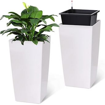 2 Pack 30" Tall Planters, Black Outdoor & Indoor Planter Pots with Drainage Holes