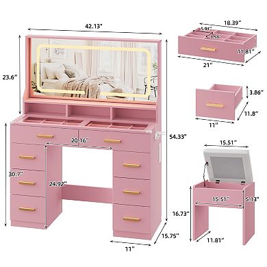 Vanity Desk with Mirror, Makeup Vanity Desk for Bedroom with Chair for Bedroom, Bathroom
