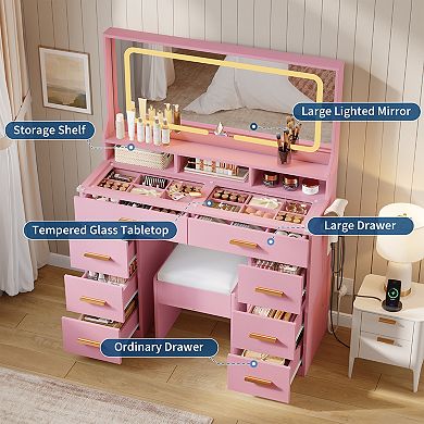 Vanity Desk with Mirror, Makeup Vanity Desk for Bedroom with Chair for Bedroom, Bathroom