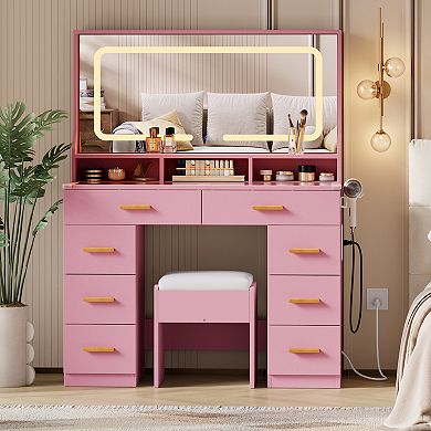 Vanity Desk with Mirror, Makeup Vanity Desk for Bedroom with Chair for Bedroom, Bathroom