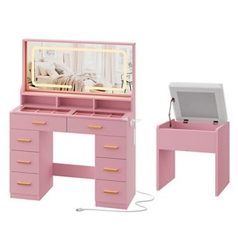 Vanity Desk with Mirror, Makeup Vanity Desk for Bedroom with Chair for Bedroom, Bathroom