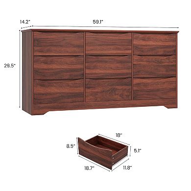 Wooden Dresser with 9 Drawers, Tall Modern Closet with Deep Storage