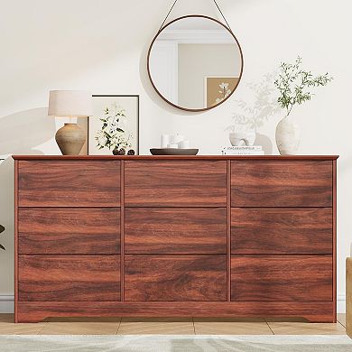 Wooden Dresser with 9 Drawers, Tall Modern Closet with Deep Storage
