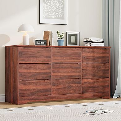 Wooden Dresser with 9 Drawers, Tall Modern Closet with Deep Storage