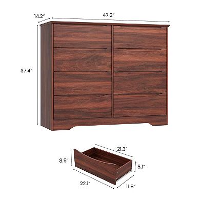 Wooden Dresser with 8 Drawers, Tall Modern Closet with Deep Storage