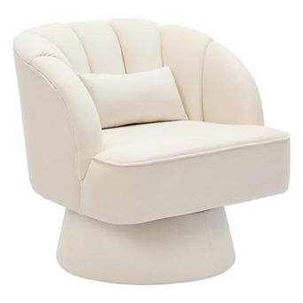 Swivel Barrel Chair, Velvet Upholstered Armchair with Backrest Plush Padding, for Living Room