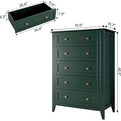 5 Drawer Dresser for Bedroom, Tall Dresser with Deep Drawers & Metal Knobs