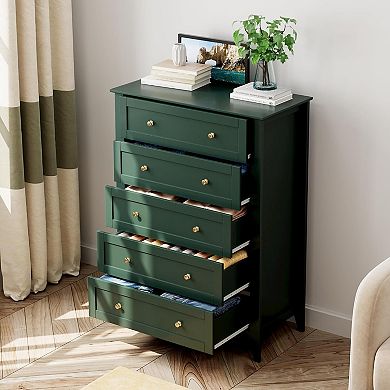 5 Drawer Dresser for Bedroom, Tall Dresser with Deep Drawers & Metal Knobs