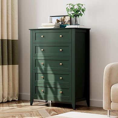 5 Drawer Dresser for Bedroom, Tall Dresser with Deep Drawers & Metal Knobs
