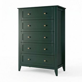 5 Drawer Dresser for Bedroom, Tall Dresser with Deep Drawers & Metal Knobs