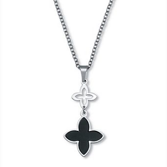 Genuine Black Onyx Stainless Steel Clover Necklace 18 to 20-inch