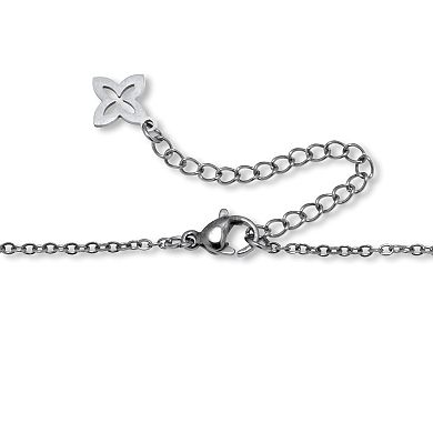 Genuine Black Onyx Stainless Steel Clover Necklace 18 to 20-inch