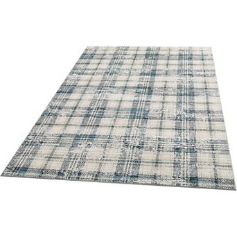Modern Plaid Area Rug, Non-Slip Low Pile Indoor Carpet, Machine Washable Soft Plaid Floor Mat